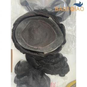Australia hair systems lace with pu around human hair men toupee #1b black D587
