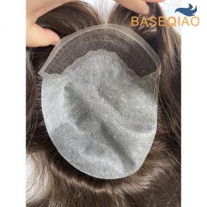 BIO thin skin PU with Swiss lace Frontal dark brown human hair slight wave D570