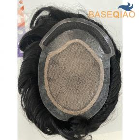 Human hair Silk base silk top Swiss lace frontal  men hair systems Natural black color  D581
