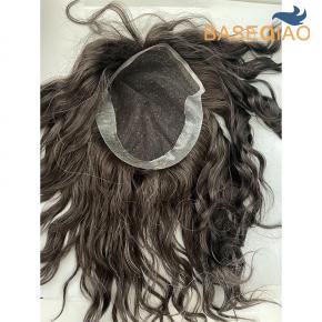 Swiss lace frontal with PU sides and back human hair slight wave #2 mix greyD582