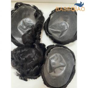 Wholesale durable thin skin knotted Toupee natural replacement systems ready to ship stock toupees  D605