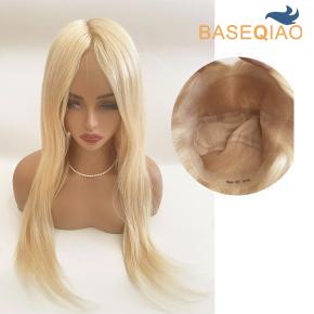 5x5 Silk top Full lace wig with PU around Blonde hair Straight Medical Wig Stock Wig  D615