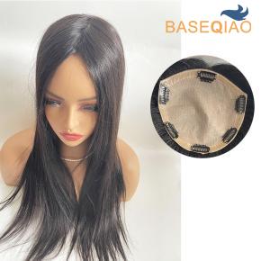 Injected silk base Human hair Virgin raw hair topper real human hair 20inch natural black 6x6    Q173 -D604