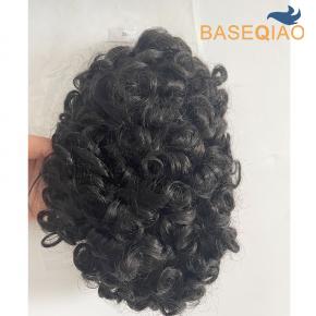 Thin skin Toupee hair for men knots mens hair pieces Durable systems mens toupee 22mm curly  D620
