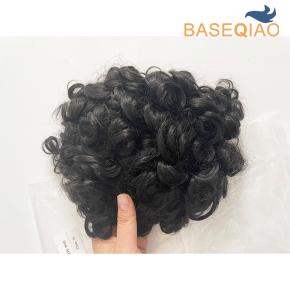 Thin skin knotted Indian Remy Human hair Curly toupee Full PU men hair pieces  Hair system 25mm D620 