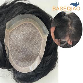 Silk base with thin skin V loop human hair toupees light density natural men hair systems 1b16x21cm  D625