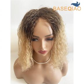 Q6 Women toppers human hair curly hair pieces ombre dark brown and blonde colors lace frontal  D597