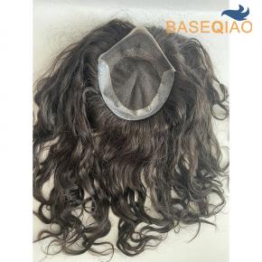 Octagon Base Human Hair Topper for Women Slight Wave human hair  18inches #1b D600