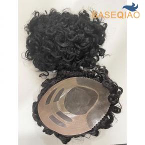 Bond Mono Curly Men’s Hair System Human Hair Toupee Bond Base #1 #1B Natural Hairline Hair Replacement for Men 22mm curl D649