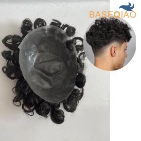 Luxury Men’s Toupee #1B Mix 10% Grey | 25mm Wave | Ultra Thin Skin Knotted Base | Invisible Hair System for Men D656