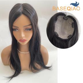  Seamless injected  Silk Base Topper 16 Inches 1B Human Hair for Volume D673 Q162