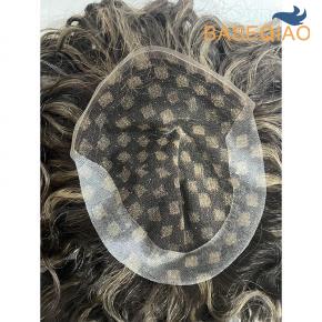 OCT Toppers Human Hair Topper #2 Dark Brown with #27 Highlights  Mix Grey Slight Wave 12 Inch D635