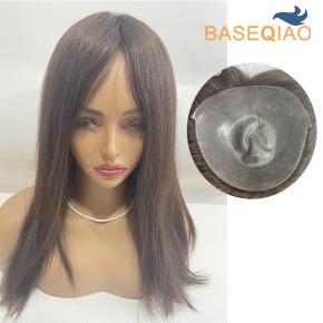 Thin Skin Topper #2 Brown 16 Inch Straight Human Hair Topper Natural Scalp Look D658