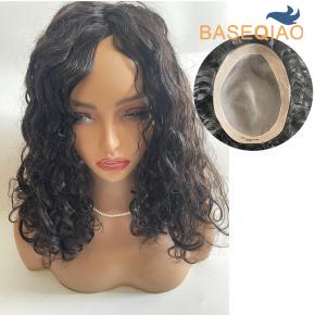 Mono topper natural black slight wave 16inches human hair D718